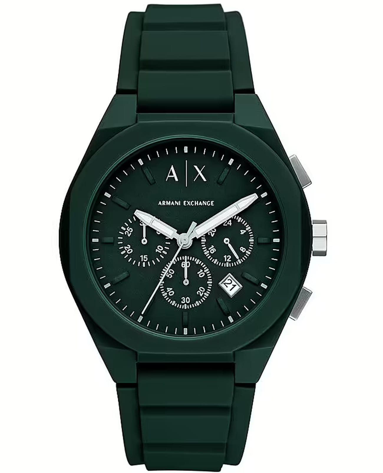Armani Exchange Armani Exchange Rafael AX4163  AX4163 кварцевые мужские часы зеленый циферблат, браслет силикон — вид спереди